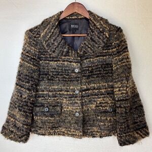 BIGIO COLLECTION Women's Tweed Blazer Jacket Brown Neutral Striped Vintage 14
